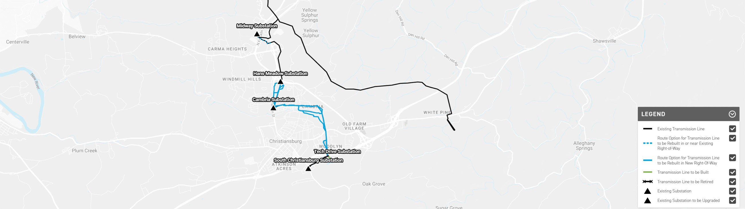 Midway-Christiansburg AEP Power Grid Project (Map 1)