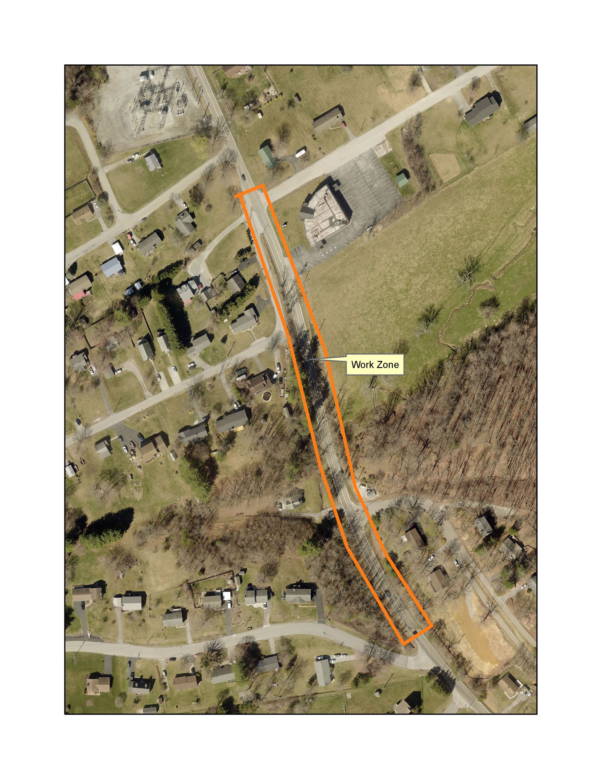 Map of work zone on South Franklin St.